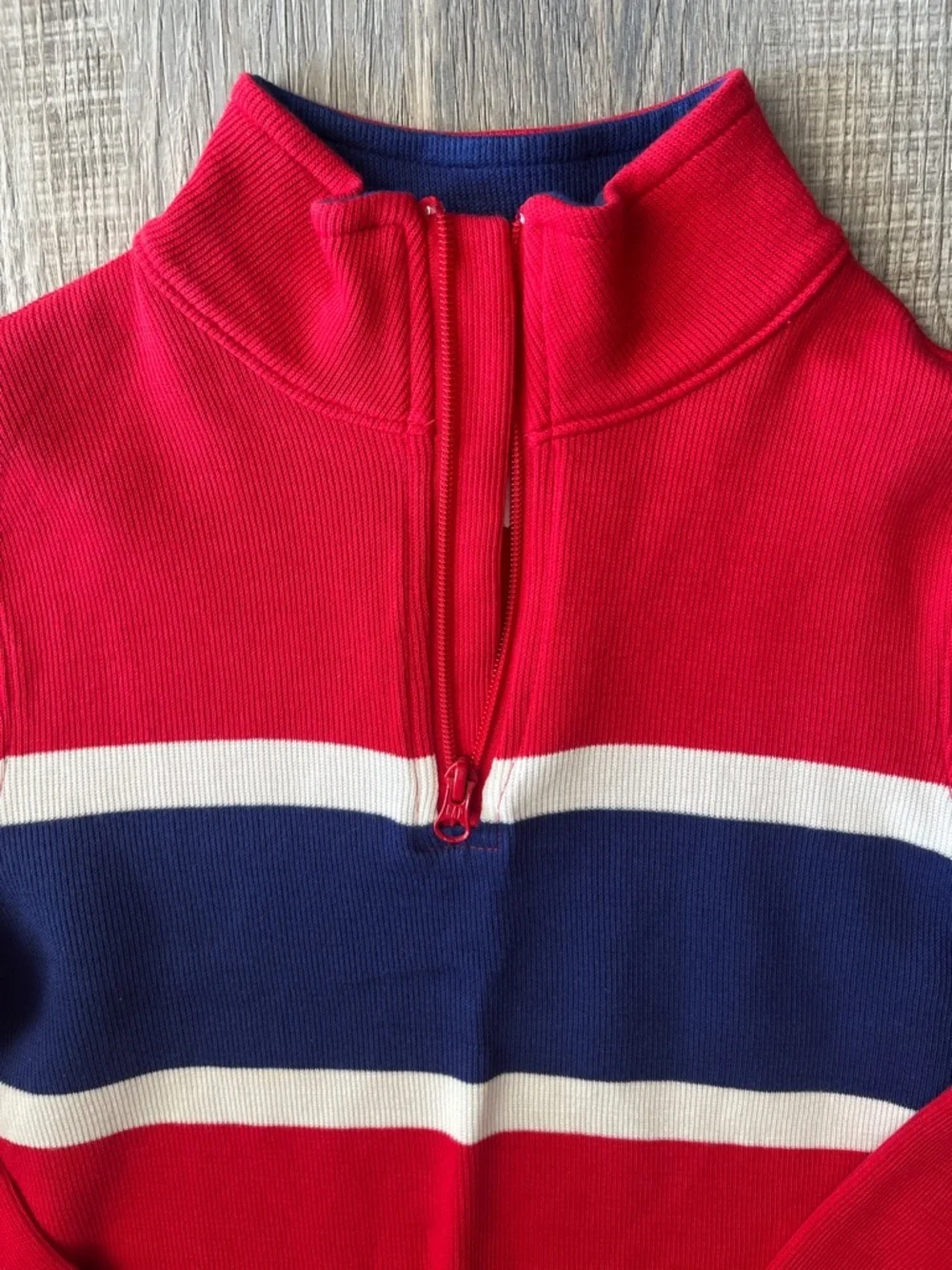 GAP NWT Red Half-Zip Sweater Red White  Blue Stripes, Boys Sz M